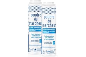 SORIFA - Lot de 2 - Poudre du Marcheur - Anti-transpirante - Absorbante - Pieds – Réduit la transpiration - Elimine odeurs et mycoses - Sans sels d’aluminium - Fabriqué en France - Poudreuse 100 gr