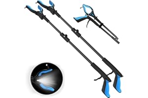 Kekoy 2-Pack Reacher Grabber Tool with Light, 81cm Foldable Picker Upper Grabber, Grabber Stick for Elderly, Reaching Assist Tool for Trash Pick Up, Grippers for Disabled Litter Picker(Blue)