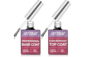 INTOBAS Base e Top Coat Semipermanente Super Glossy 2 * 15ML, Base Coat e No Wipe Top Coat, Smalto per Unghie in Gel UV/LED Soak Off Kit per Manicure, Lunga Durata, Adatto Alla Nail Art