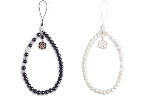 BEEFLYING 2 Piezas Correa de muñeca con cordón y Perlas de Vidrio para teléfono Celular Funda de teléfono de Moda, Llavero, decoración de Cartera y Colgante para Mujeres y niñas.