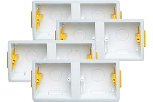 BRITE-R 4X Pack Dual 1-Gang 35mm Dry-Lining Back Box Electrical Wall Knockout Recessed Flush Mount Deep Pattress Dry Lining Partition Walls Switches Sockets Fused Spur Euro Module Faceplates - Yellow