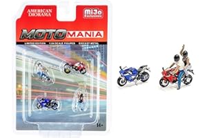 Motomania 76486 - Set di 4 pressofusione (2 figurine e 2 motociclette) per modelli in scala 1/64 di American Diorama