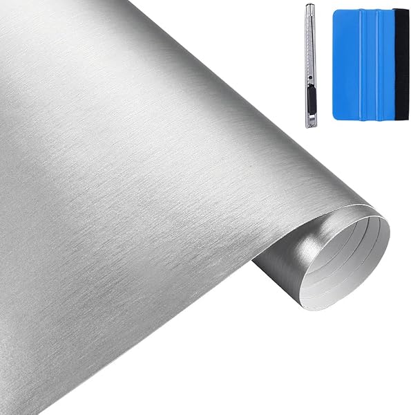 NewL 30 cm x 150 cm de Plata Cepillado de Acero Inoxidable metálico película de Envoltura de Vinilo Mate Cepillado Cromo Coche Hoja de la Etiqueta engomada para Muebles - 1