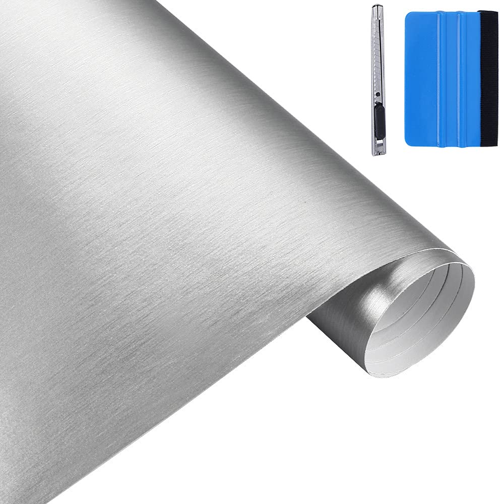 NewL 30 cm x 150 cm de Plata Cepillado de Acero Inoxidable metálico película de Envoltura de Vinilo Mate Cepillado Cromo Coche Hoja de la Etiqueta engomada para Muebles - 1