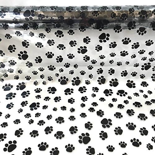 Cellophane Clear With Paw Print Pattern, 40 micron, (Black) (2m x 80cm)
