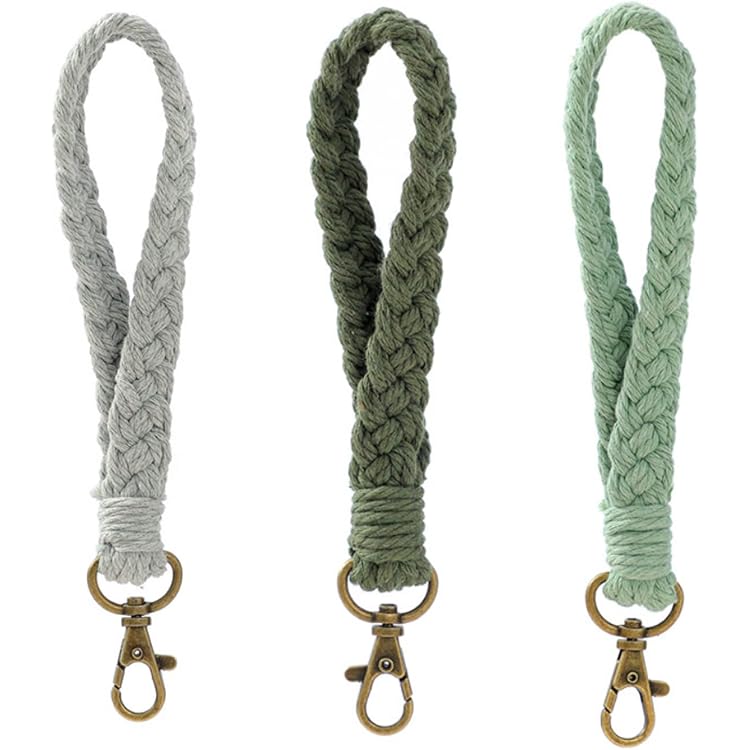 2 Stück Handgefertigte Makramee-Schlüsselanhänger – 18 Cm, Aus Baumwollseil, Boho-stylisch In Weiß & Sojagrün
