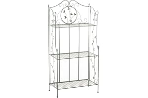 CLP Estantería De Pie Reus Hecha En Hierro I Estantería Multiusos Plegable De 3 Niveles I Estentería Decorativa con Adornos Florales I Color:, Color:Antiguo-Verde