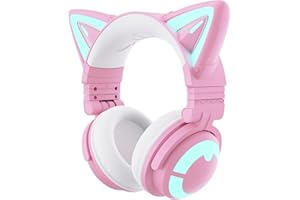 YOWU Bezprzewodowe słuchawki RGB Cat Ear 5.2 składany zestaw słuchawkowy do gier z systemem akustycznym SoundMage, wbudowanym mikrofonem i konfigurowalnym oświetleniem i efektem za pomocą aplikacji
