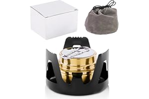 Dulynva Rechaud Alcool Mini Réchaud à alcool Portable Brûleur à Alcool Laiton Cuisinière alcools et Support en Aluminium Réchauds camping pour Randonnée Cuisson Fondue Pique Nique (Noir)