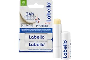 LABELLO Protect + (2 x 5,5 ml), Baume à lèvres enrichi en huiles naturelles et protection solaire FPS 15, Soin des lèvres Hydratation longue durée pendant 24H