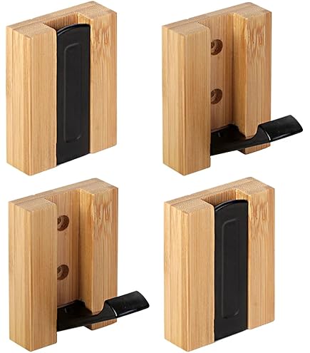 Gadgy Set di 2 appendini da parete ganci per abiti pieghevoli - Asta portabiti in bambù con 4 ganci pieghevoli ciascuno - Appendiabiti pieghevole - Appendiabiti da parete in legno