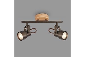 Briloner - Plafoniera LED retrò con legno, plafoniera a 2 luci vintage, temperatura di colore bianco caldo, spot LED regolabile, spot rustico a soffitto, grigio-legno