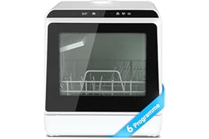 eklipt Mini Geschirrspüler,Tischgeschirrspüler Freistehender Tragbarer Geschirrspüler mit 5+1 Programme, Spülmaschine Integriertem 5 Liter Wassertank, mit/ohne Wasseranschluss (Weiß mit Fenster)