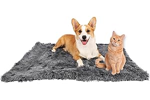 crazy bean Chien Chat Couvertures Moelleuses Peluche Courtepointe pour Animaux en Lavable Antidérapant Duveteux Matelas de Tapis pour Animaux de Compagnie, Gris Foncé, M (80X55cm)