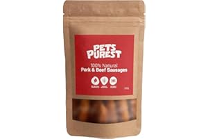 Pets Purest Natural Dog Treat Chews - 100% Healthy Air-Dried Pork & Beef Sausage Meat Treats for Dogs, Puppy & Senior. Grain & Gluten Free Low Fat Raw Protein Dog Food Snack (200g)