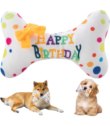 AYSYR 3 stuks hondentaartjes, verjaardagsspeelgoedset, puppyspeelgoed, piepend pluche dier, puppyaccessoires, verjaardagsbot, hondenspeelgoed, verjaardagsfeestaccessoires, hondenspeelgoed