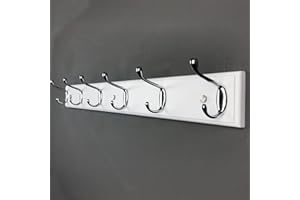 lomejii Perchero de pared de madera con 6 ganchos, 70 cm, fuerte perchero para abrigo, sombrero, bolso, perchero grande y moderno para la entrada, pasillo, dormitorio, color blanco