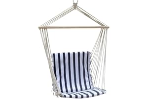 PiuShopping Sedia Sospesa da Giardino, Balcone e Terrazzo, Supporto in Legno, Amaca Seduta Sospesa Design Rigato - 60x130h