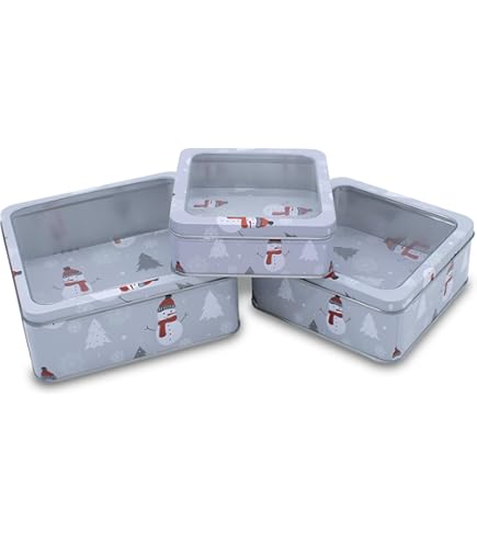 DOTBUY-SHOP Boite A Biscuit Rond, Boite Metallique Avec Couvercle Boite Metal Portable, Boîte à Biscuits De Noël Pour Biscuits, Bonbons Et Thé (Noël E,Lot De 4