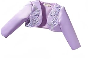 Proumhang Châle Cardigan et Veste pour Enfants,Boléro Châle à Manches Longues,Fleurs en Satin,Ouvert sur Le Devant,Robe de Mariage,de Demoiselle d'honneur,d'anniversaire et de Princesse