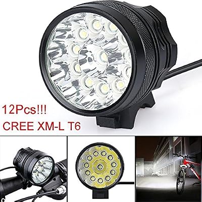 Internet Lumière de vélo,Internet 30000 Lumens Tactical LED 12x CREE XM-L T6 Lumière de bicyclette Super Bright militaire de grade étanche lampe frontale 3 Modes Lampe frontale