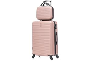 CELIMS - Maleta Mediana de Viaje con Neceser Neceser 30cm Rígida con 4 Ruedas Ligera Facturación 20kg 65cm | Cerradura Integrada | Maleta Mediana con 4 Ruedas 65cm | Oro Rosa