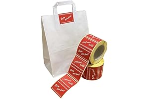 PRICE STICKERS Enjoy Your Food Stickers - Red 1000 (2 Rolls of 500) 80x100mm Takeaway Stickers Tamper Seals for Delivery Bags Security Labels Thank You Sticker for Food Bags Security Seals for Retail Sticky Labels