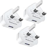 3 Pack USB Plug UK 3 Pin Mains Charger,Rekavin USB Wall Charger Plug Adaptor UK Compact Charge Head 5V/1AMP Charging for iPho