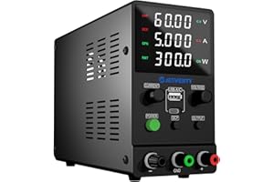 JESVERTY Alimentation CC Variable, 0~60V 0~5A Commutation réglable, Alimentation régulée CC avec Charge Rapide USB et Type-C, Bouton d'encodeur, Interrupteur Marche/arrêt de Sortie, Affichage LED à 4 Chiffres