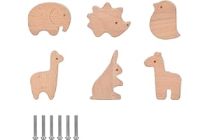 Funnytek 6PCS Tier Holz Schubladengriff, Tierform Möbelknöpfe Kinder Schrankknöpfe für Kinderzimmer, Holzknöpfe Schrank Mit Schrauben