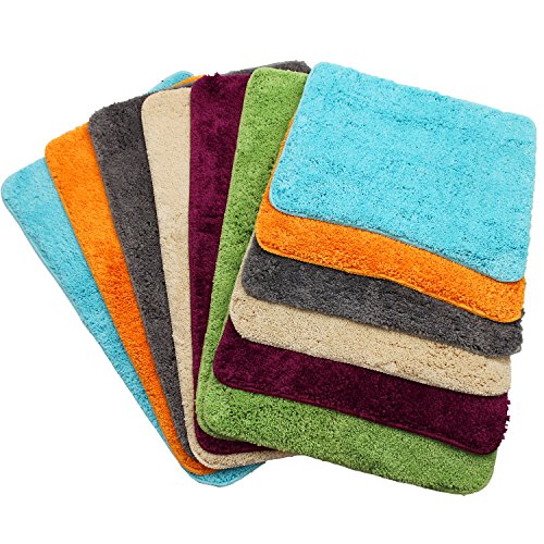 proheim Badematte 2-teiliges Set 50 x 80 und 45 x 50 cm rutschfester Badvorleger Premium Badteppich 1200 g/m² weich & kuschelig Hochflor Duschvorleger, Farbe:Grau - 8