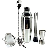 Paslanmaz &Ccedil;elik Kokteyl Shaker Seti, Karıştırma Kaşığı, Jigger, Muddler ve S&uuml;zge&ccedil; Dahil, G&uuml;m&uuml;ş 500 cl