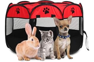Greensen Welpenauslauf Faltbar Welpenlaufstall Hundelaufstall Tragbar Tierlaufstall Hundeauslauf für Hunde Hasen Meerschweinchen Katzen für Innern Oder Außen,600D Oxford-Stoff,Rot