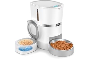 WellToBe Distributeur Croquettes Chat Automatique avec Sac de Glace et Déshydratant pour Aliments Secs Fraîcheur, Mangeoire Automatique pour Chat Chien avec minuteur,1 à 6 Repas, Double Alimentation