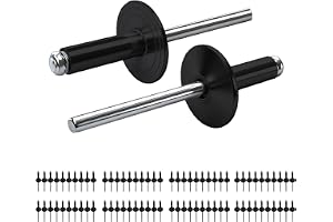 PDKKFF 80 stycken 4 x 12 mm aluminiumblindnitar med stor fläns, svart bred huvud pop nit för industri, metall, plåt, bil
