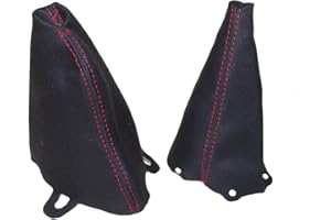 THE TUNING-SHOP LTD The Tuning-Shop compatible with Gear Handbrake Gaiter for Mini Cooper S One D R50 R53 2001-2006 Genuine Black Italian Faux Suede, Red Stitching