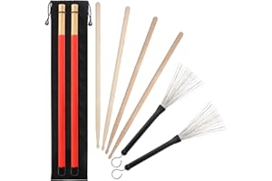 KULANNDER 5A Baquetas 2 Pares de Tambor de Arce Clásico de Con Cepillo de Tambor de Alambre Retráctil y Paquetes de Palos de Palillo de Ta mbor de Accesorios de Bolsa Impermeable