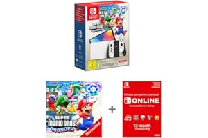 Nintendo Switch - OLED Model (White) + Super Mario Bros. Wonder Pre Installed Switch Online 12 Month Subscription Redemption Code