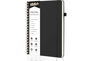 WEMATE Cahier de conférence à couverture rigide en cuir PU, 200 pages, plan d'action, plan de projet, fournitures de bureau, B5 (10" x 7") - Noir