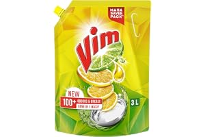 Vim Dishwash Liquid 3 L pouch | Removes 100+ Odours & Grease in 1 wash | With the power of 100 Lemons