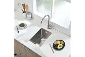 304 Stainless Steel Kitchen Sink, 30X40CM Small Sink, BoomHoze Undermount Single Bowl Outdoor Campervan Essential with Overflow, Drainer Fittings, Drop in Flushmount or Topmount Installation, Brushed