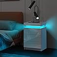TUKAILAi Bedside Table with LED Lights, 3 Drawers and Top Storage Bedroom Cabinet High Gloss Front Nightstand Cabinet for Bedroom Living Room