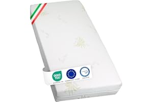 GHIOCUSCINI | Baby Materasso Lettino Certificato EN16890:2017 + A1:2021, 60 x 120 alto 11cm ALOE VERA, OEKO-TEX®, CertiPUR™, Traspirante, Antimicrobico e Antibatterico, Made in Italy