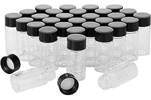 Rowiz 50pcs 5ml Clear Glass Vials Liquid Sample Bottle Small Glass Bottle with Black Screw Cap