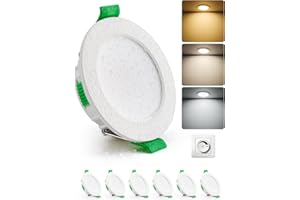 HOMEOW Spot LED Encastrable Dimmable 68mm, 4W Spots de Plafond Extra Plat, Blanc Chaud 2700K Blanc Neutre 4000K Blanc Froid 6000K Reglable, Interieur LED Spot Etanche IP44 pour Salle de Bain, Lot de 6