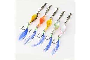 FOLANDO 5pcs Fishing Lures Set, UV Bass Mackerel Feathers Cod Lure Spinner Bait Set Multi Colored Fishing Spinners Lures with Hook Crankbaits Set for Trout Pike Bass Salmon