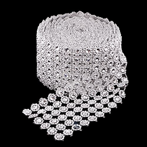 MagiDeal 10 Yards 6-reihig Blume Strasssteine selbstklebend Glitzersteine Kristalle Band Silber - 3