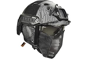 ‎KOYHENG MH Taktik Fast Helm kombiniert, Mit Faltbarer Gehörschutz Halbgesichts Netz Maske und Goggles für Airsoft Paintball CS Game