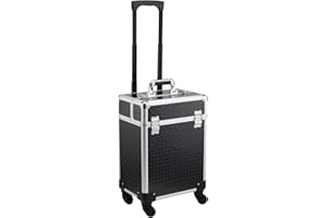 HOMCOM Valise Trolley Maquillage Mallette cosmétique Vanity poignée télescopique réglable 34L x 24l x 52H cm alu. Noir