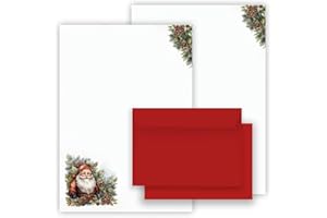 E&G KLASSE Zestaw świątecznych papeterii listowych/kopert z nadrukiem Świętego Mikołaja z dwustronnym nadrukiem A4 120 g/m² c6 80 g/m² od 10 do 100 arkuszy z kopertami (20 papeterii listowej z 10 kopertami)